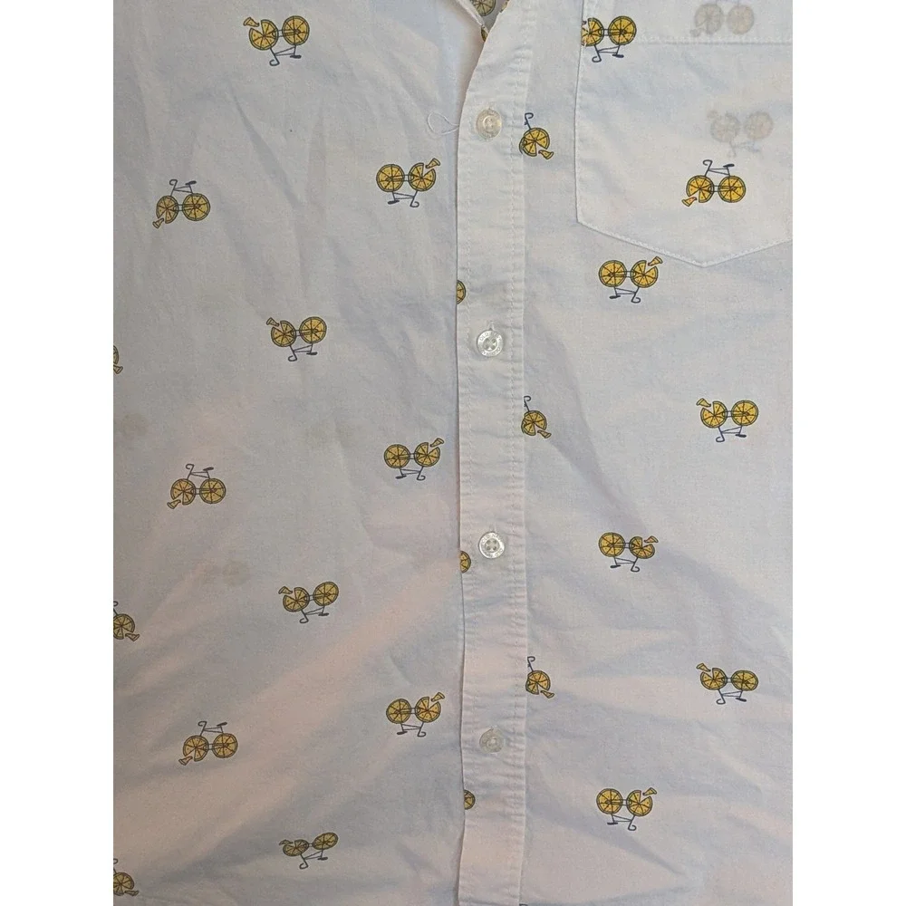 Old Navy Boys White Pizza Bicycle Print Short Sleeve Button Down Shirt L 10-12
